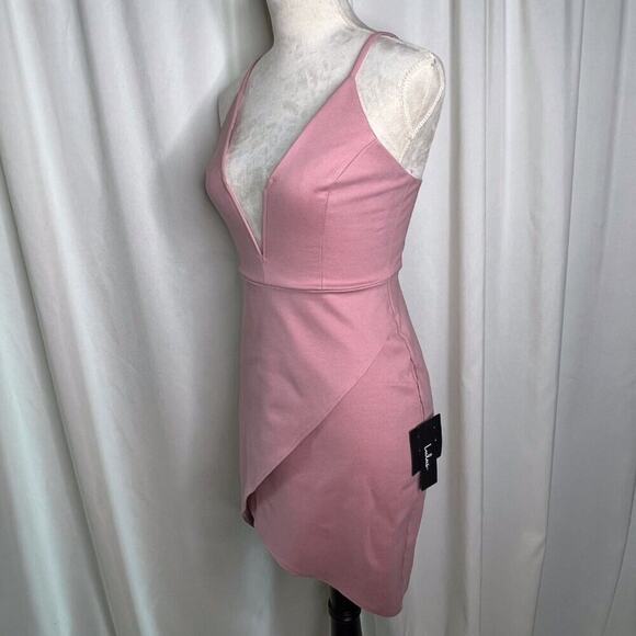 Lulu's Bodycon Mini Dress Deep V Neck Spahetti Strap Pink Women's S NWT Party - Picture 7 of 16